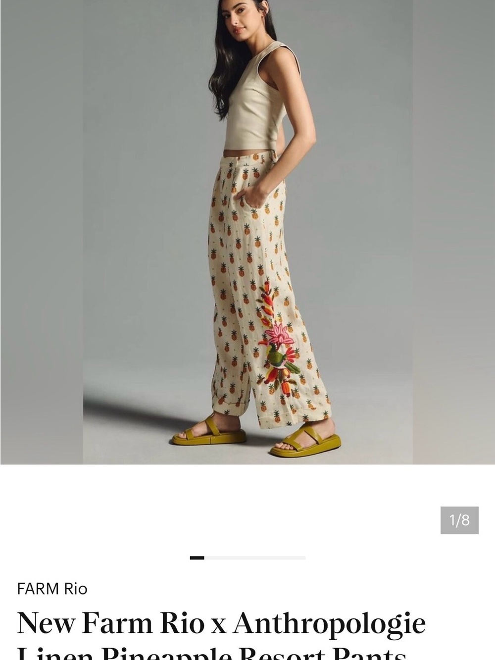 Farm Rio fun yet refined Linen Pineapple Print Resort Pants in Cream